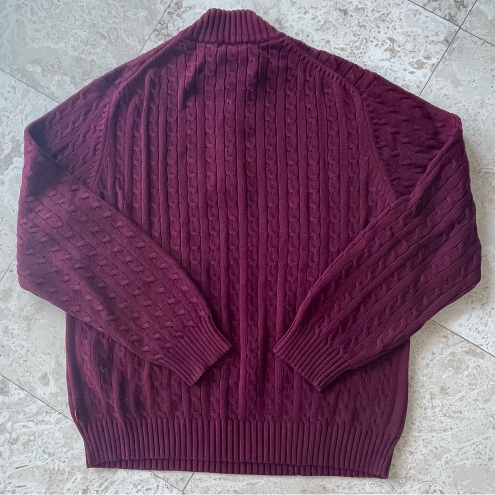 IZOD Men's 1/4 Zip Solid Cable Knit Sweater In Burgundy Size Large - Picture 6 of 12